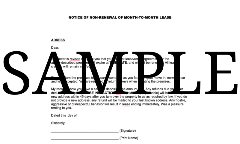 Notice Of Non Renewal Lease Letter