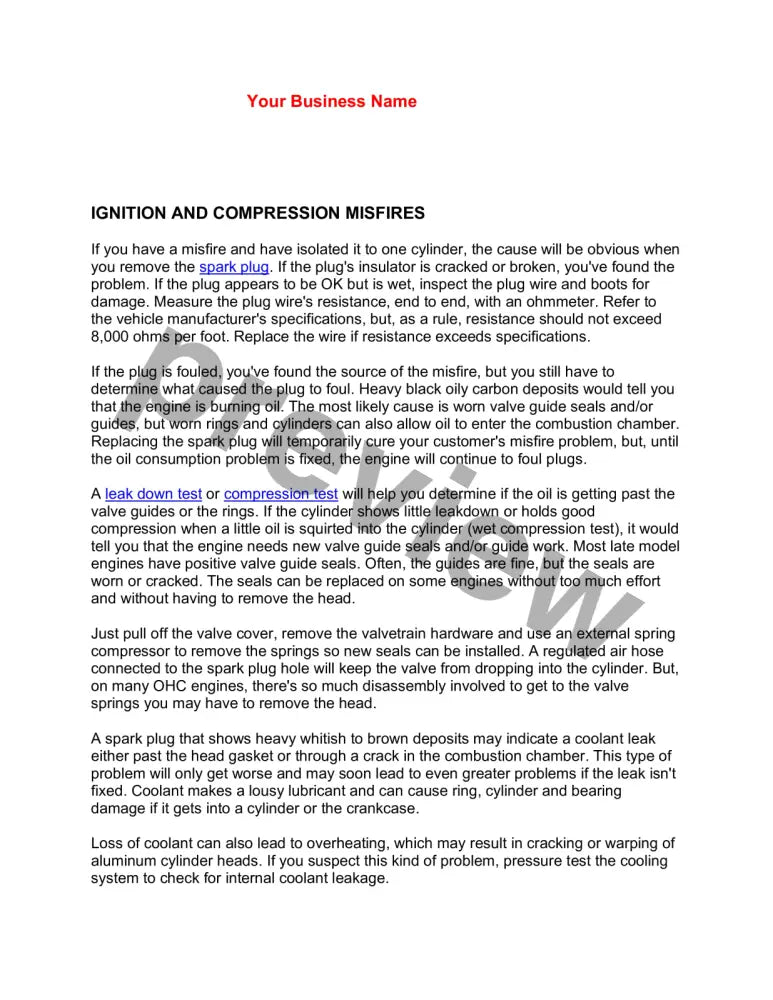 Automotive Ignition Compression Misfire Diagnosis Document