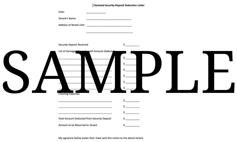 Deduction Note From Customer Itemized Security Deposit Deduction Letter – Miguels Documents