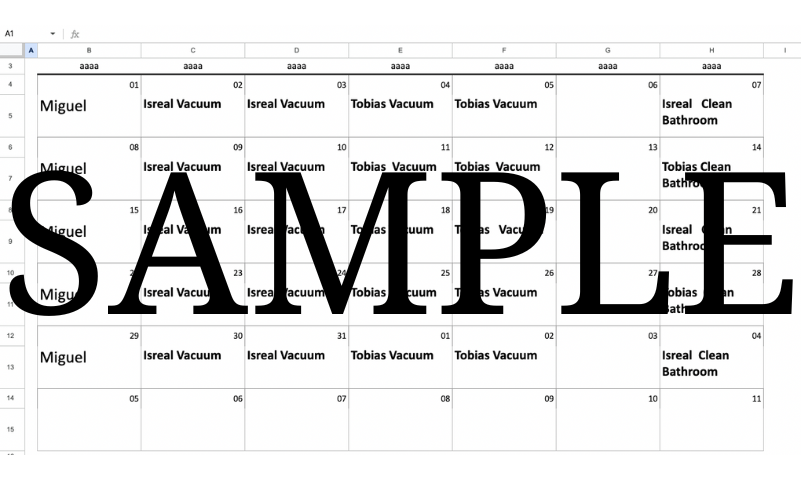 Monthly Cleaning Scedule Sample