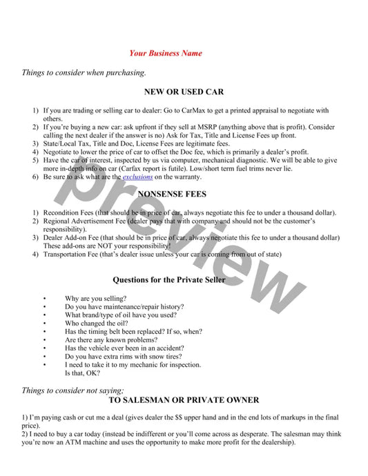 Pre-Purchase Used Car Inspection Customer Advice